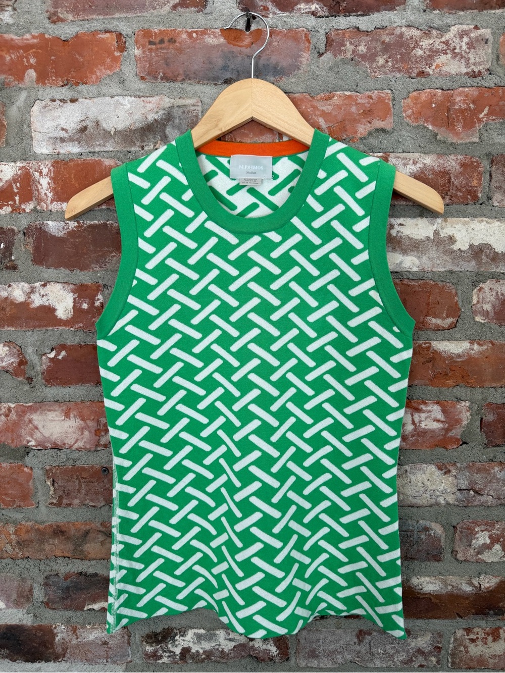 M.‎ Patmos Green White Geometric Knit Sleeveless Top Medium